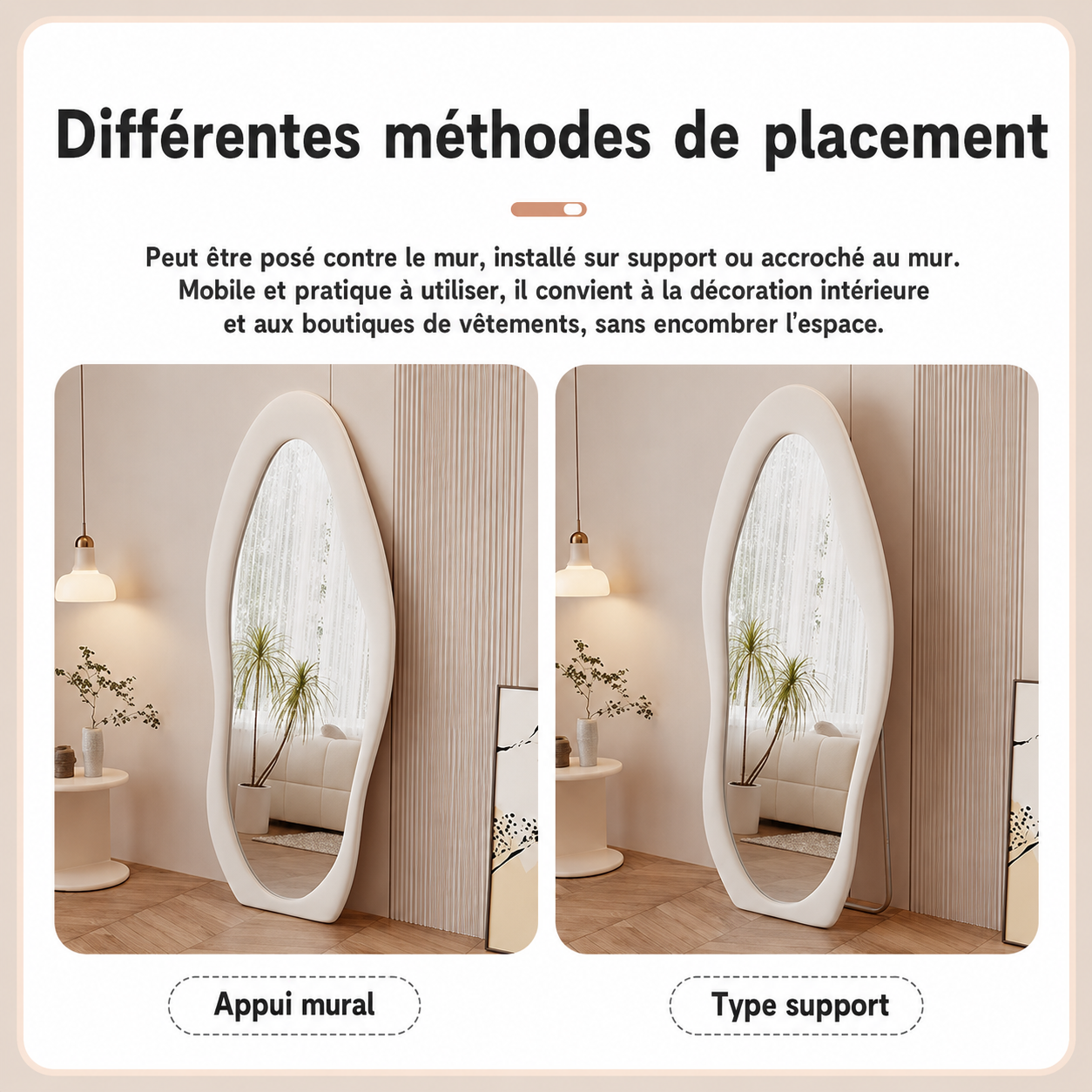 Miroir Pleine Longueur Cadre Flanelle Moderne – Grand Miroir Velours Design Contemporain Premium