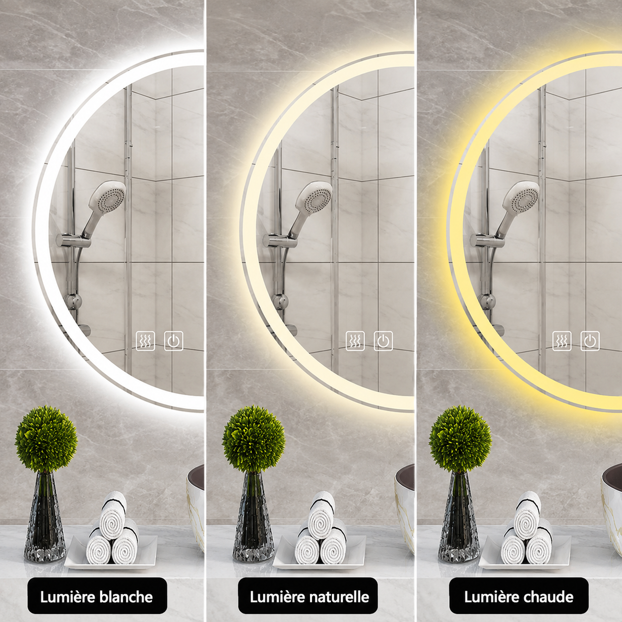 Miroir Lumineux LED Vanité Salle de Bain – Miroir Coiffeuse Éclairage Intégré Luminosité Réglable
