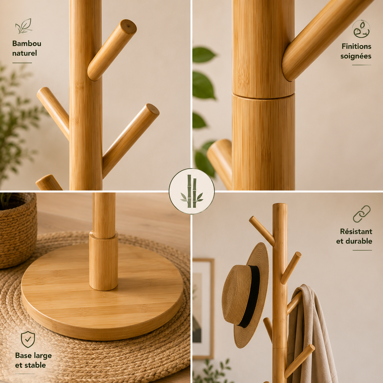 Porte-Manteau Bambou Bois Naturel Écologique – Portant Vêtements Robuste Entrée Maison Premium