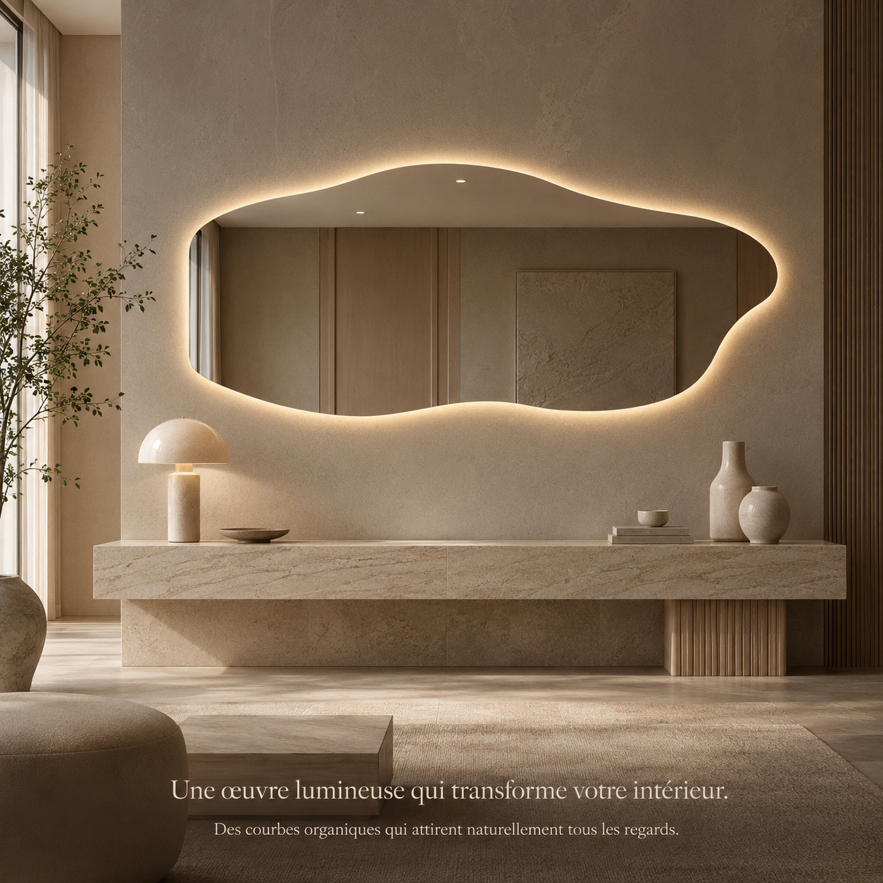 Miroir LED Mural Forme Irrégulière Contemporain – Miroir Lumineux Asymétrique Design Salon Premium