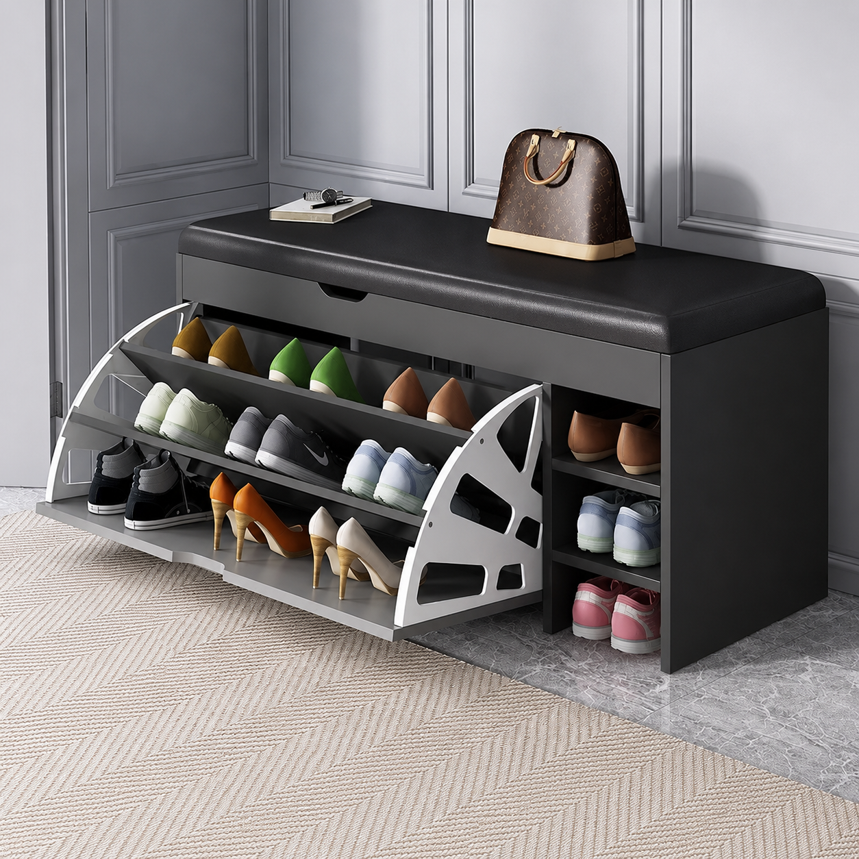 Banc à Chaussures Rembourré Bois Coussin Doux – Assise Confort Premium avec Rangement Intégré