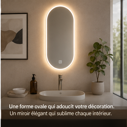 Miroir Ovale Joystar Smart LED Salle de Bain – Miroir Lumineux Forme Ovale Moderne Tactile
