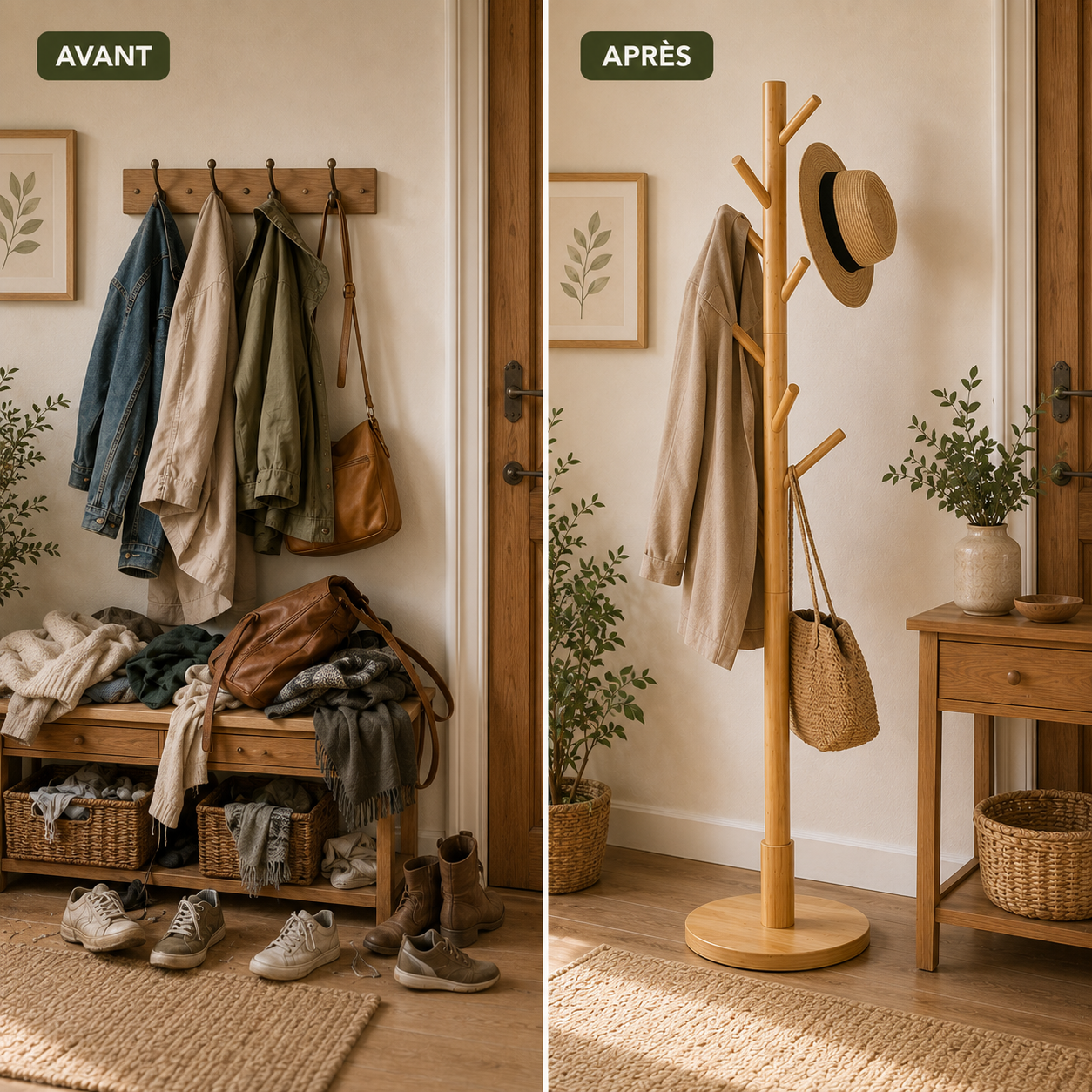 Porte-Manteau Bambou Bois Naturel Écologique – Portant Vêtements Robuste Entrée Maison Premium