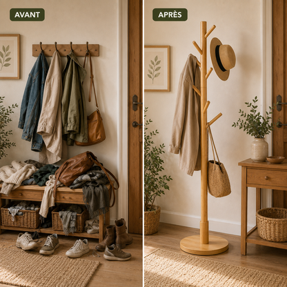 Porte-Manteau Bambou Bois Naturel Écologique – Portant Vêtements Robuste Entrée Maison Premium