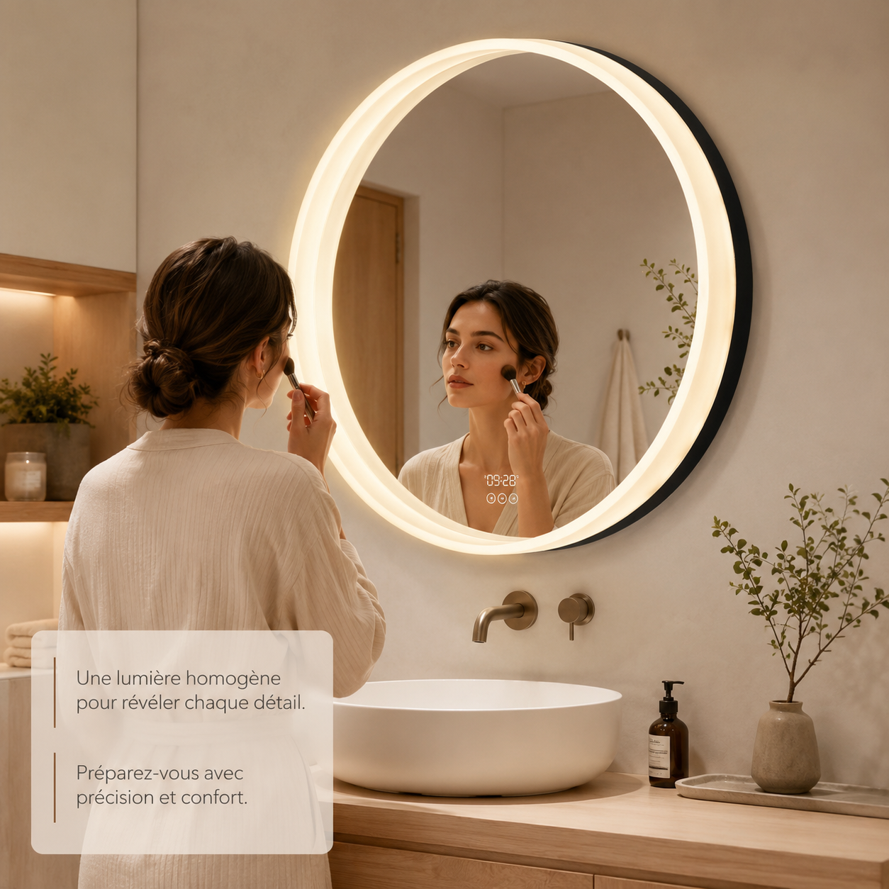 Miroir Lumineux LED Vanité Salle de Bain – Miroir Coiffeuse Éclairage Intégré Luminosité Réglable