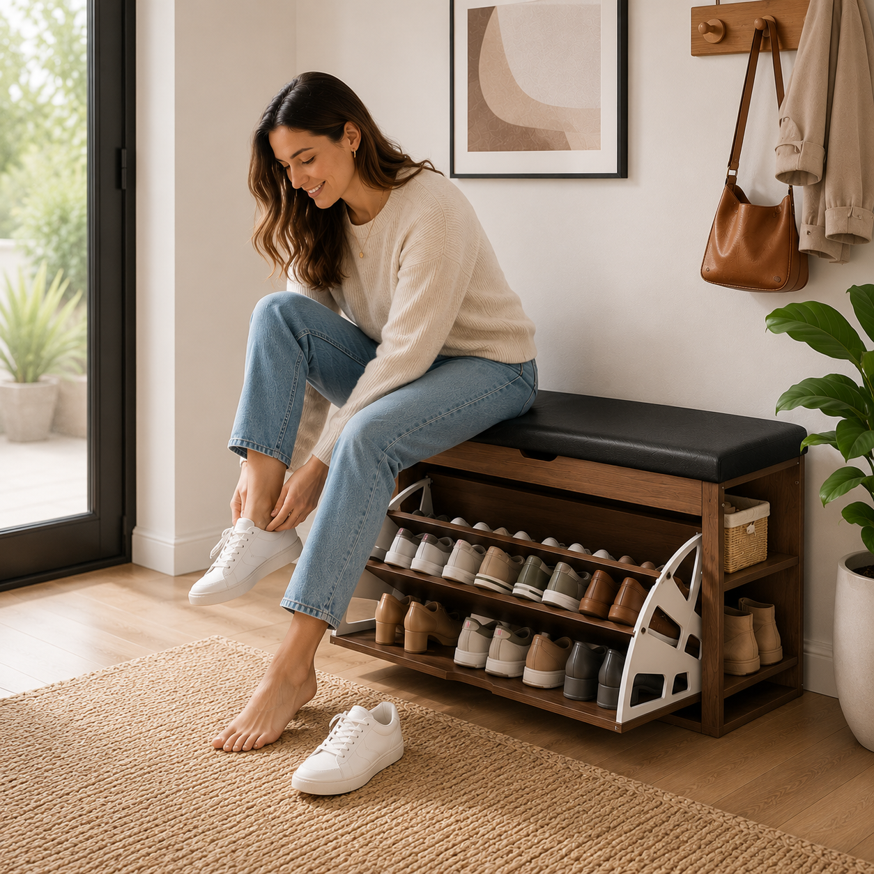 Banc à Chaussures Rembourré Bois Coussin Doux – Assise Confort Premium avec Rangement Intégré
