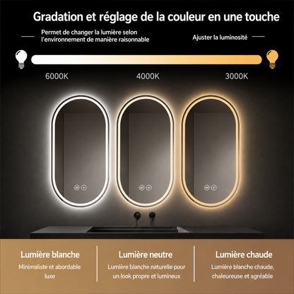 Miroir LED Tactile Bluetooth Anti-Buée – Miroir Salle de Bain Connecté Éclairage Intégré Smart