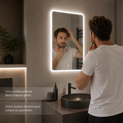 Miroir LED Rectangulaire Salle de Bain 50x30cm Siena – Miroir Lumineux Moderne Mural Épuré