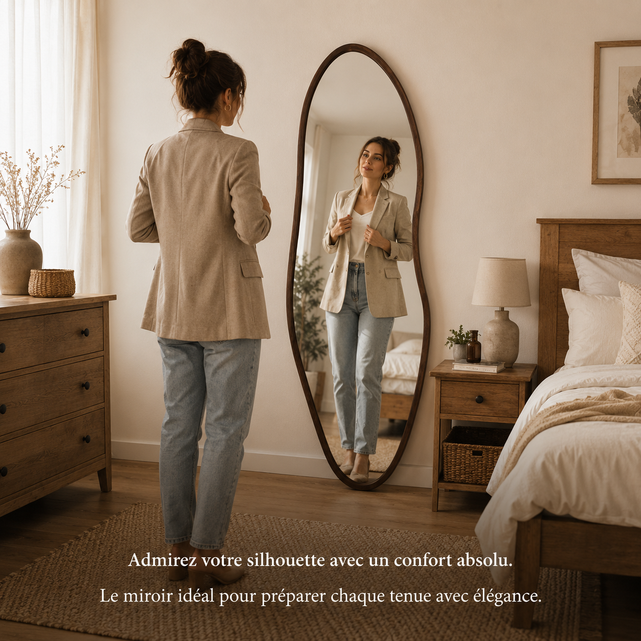 Miroir Pleine Longueur Bois Cadre Farmhouse – Grand Miroir Sol Style Rustique Chic Naturel