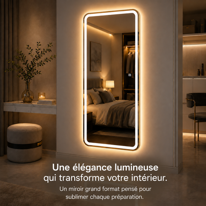 Miroir Maquillage Mural Cadre Doré Smart LED – Miroir Intelligent Or Rose Éclairé Haut de Gamme