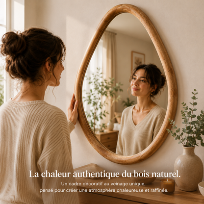 Miroir Mural Bois Naturel Forme Irrégulière 21x26cm – Miroir Organique Décoratif Chambre Salon