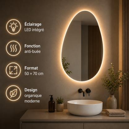 Miroir LED Rectangulaire Anti-Buée Joystar 50-70cm – Miroir Lumineux Salle de Bain Mural Premium