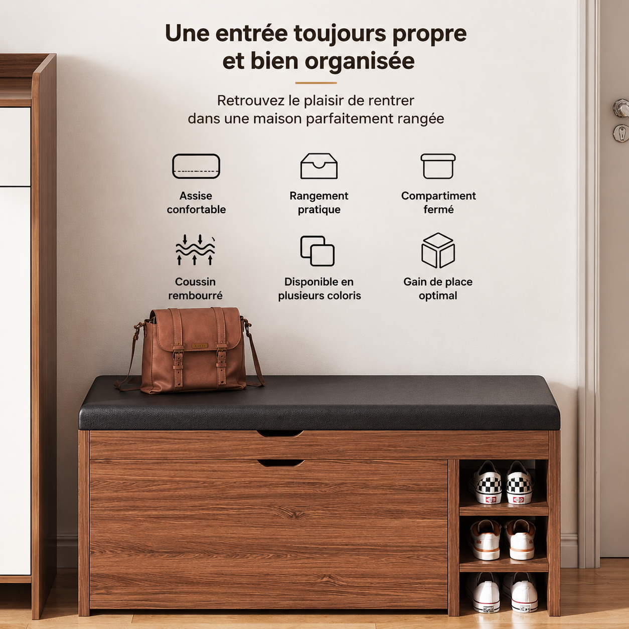Banc à Chaussures Rembourré Bois Coussin Doux – Assise Confort Premium avec Rangement Intégré