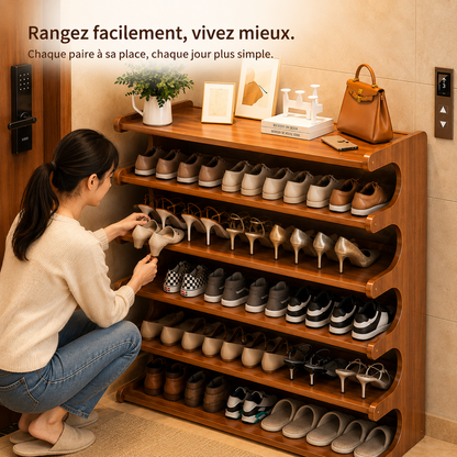 Étagère à Chaussures en Bois Multi Niveaux Design Moderne – Meuble Rangement Entrée Maison Premium