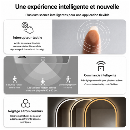 Miroir LED Tactile Bluetooth Anti-Buée – Miroir Salle de Bain Connecté Éclairage Intégré Smart