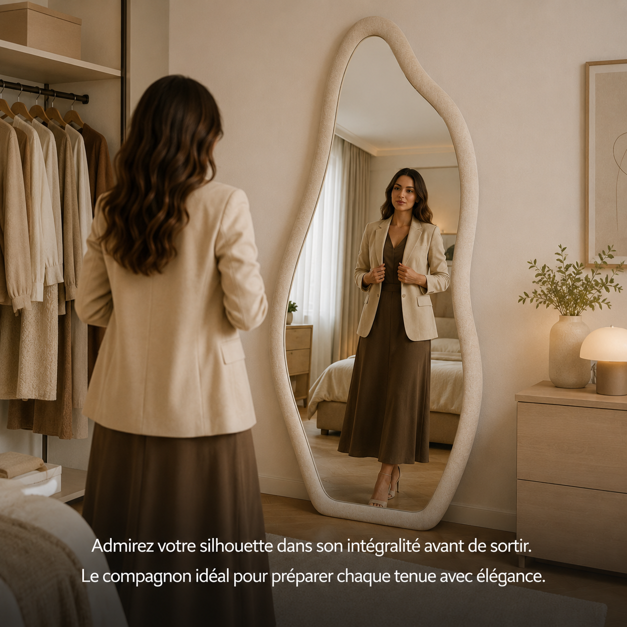 Miroir Pleine Longueur Tissu Adhésif Chambre – Grand Miroir Mural Sans Cadre Collant Contemporain