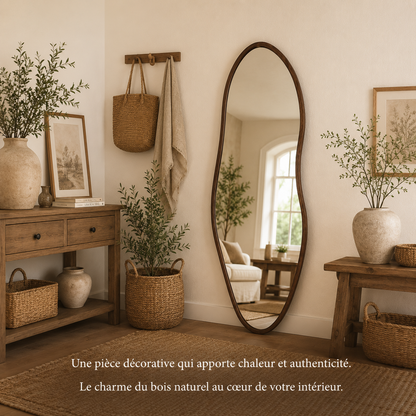 Miroir Pleine Longueur Bois Cadre Farmhouse – Grand Miroir Sol Style Rustique Chic Naturel