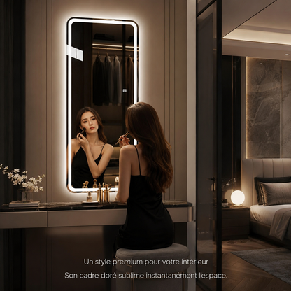 Miroir Maquillage Mural Cadre Doré Smart LED – Miroir Intelligent Or Rose Éclairé Haut de Gamme