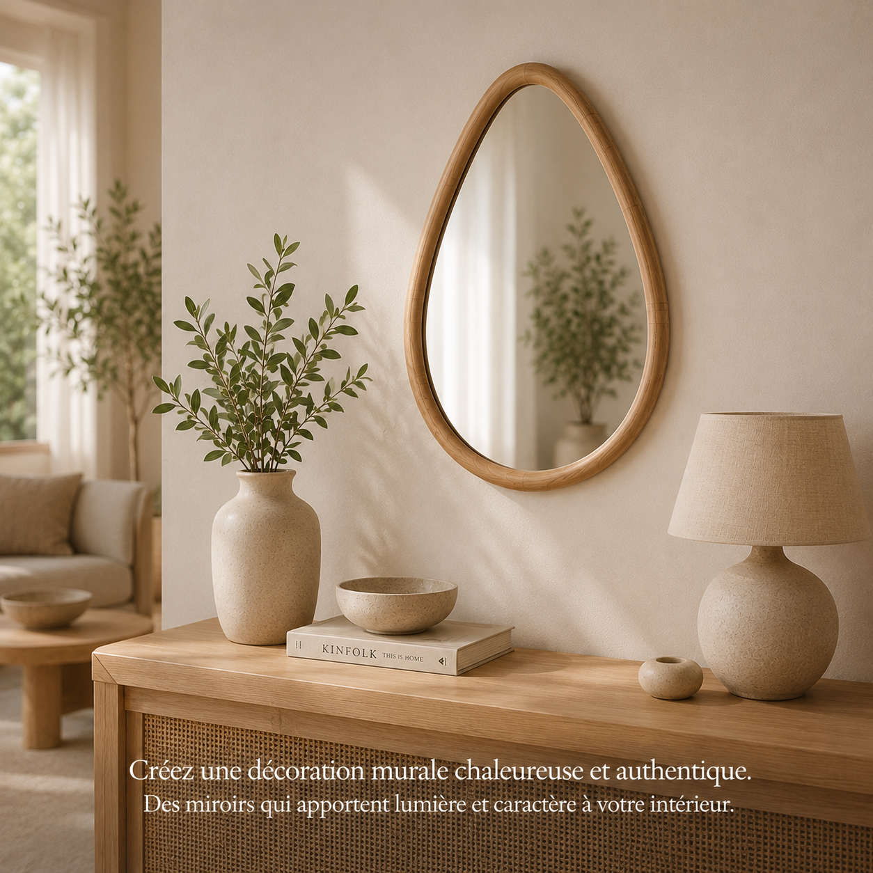 Miroir Mural Bois Naturel Forme Irrégulière 21x26cm – Miroir Organique Décoratif Chambre Salon