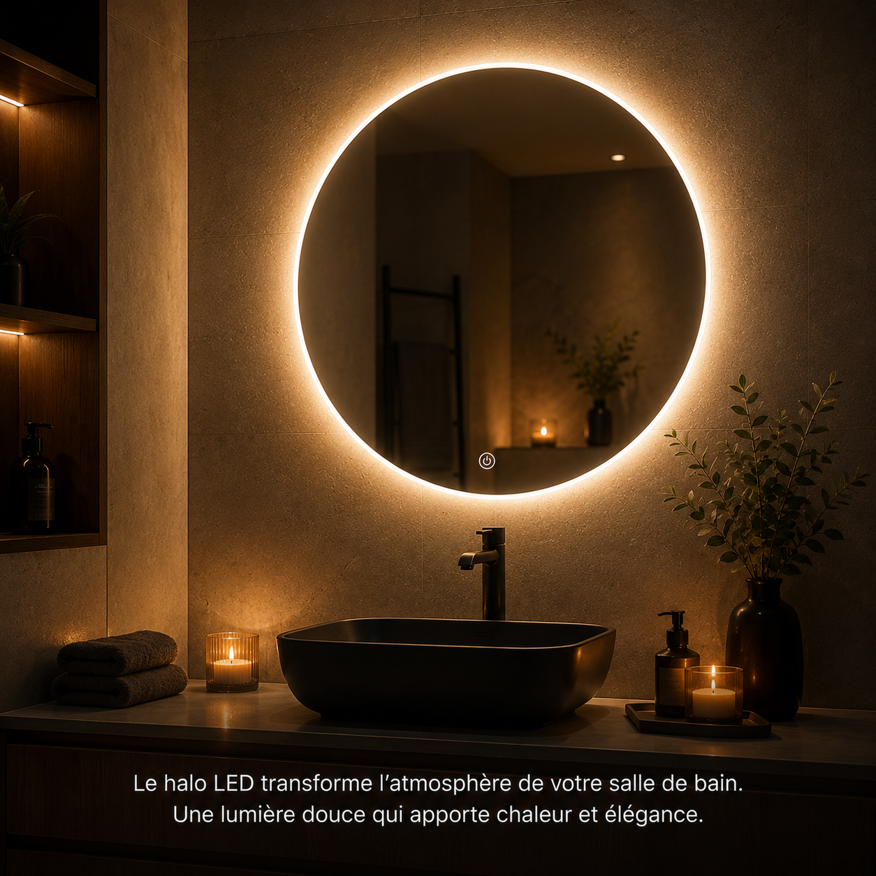 Miroir Rond LED Smart Joystar Salle de Bain – Miroir Lumineux Circulaire Éclairage Intégré Moderne