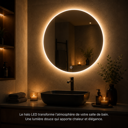 Miroir Rond LED Smart Joystar Salle de Bain – Miroir Lumineux Circulaire Éclairage Intégré Moderne