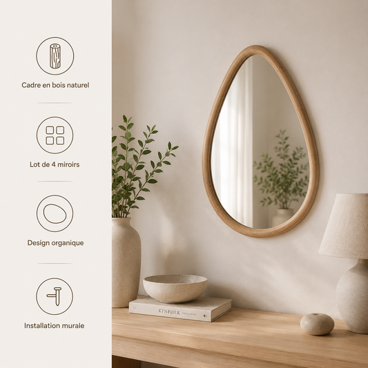 Miroir Mural Bois Naturel Forme Irrégulière 21x26cm – Miroir Organique Décoratif Chambre Salon