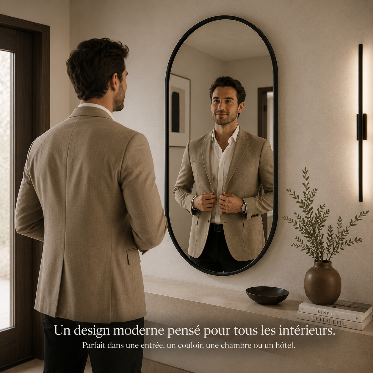 Miroir Ovale Verre Salle de Bain Luxe 50x80cm – Miroir Ovale Élégant Mural Design Premium Moderne