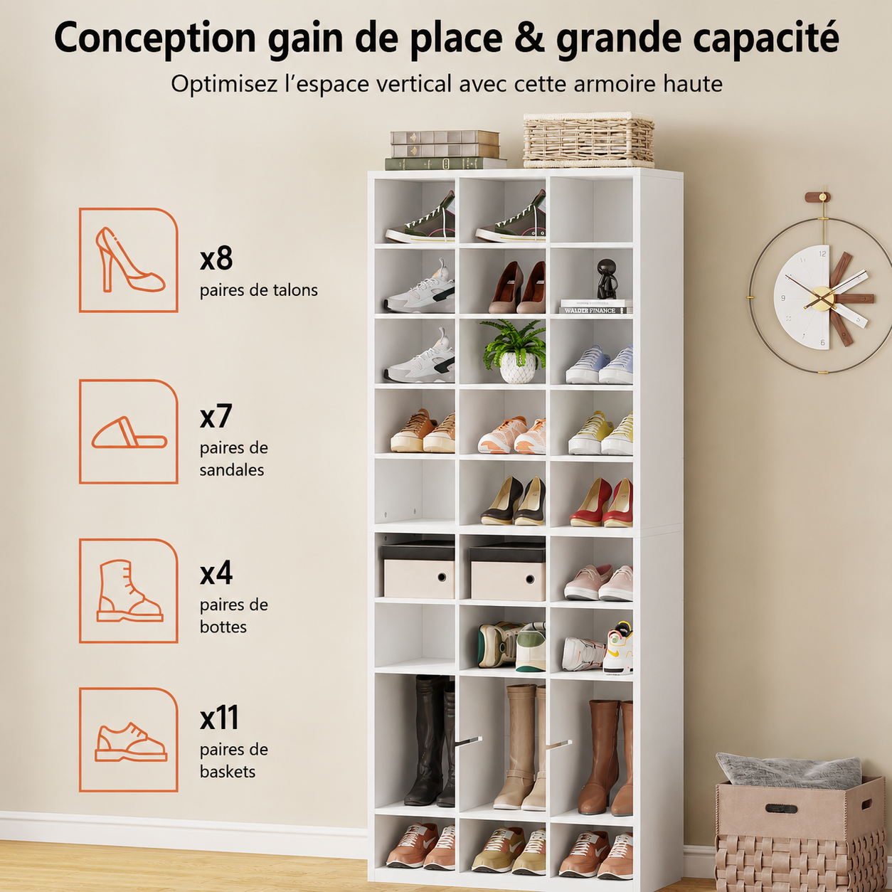 Organiseur à Chaussures Vertical Freestanding Tribesigns – Meuble Rangement Entrée Grande Hauteur