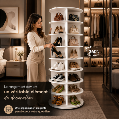 Tour Rotative Pivotante à Chaussures en Bois – Présentoir Tournant 360° Luxe Grande Capacité