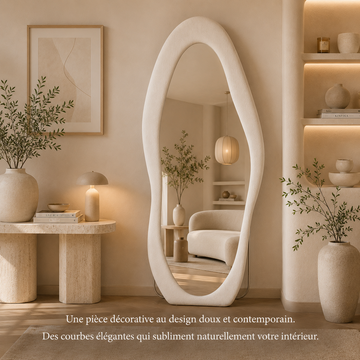 Miroir Pleine Longueur Cadre Flanelle Moderne – Grand Miroir Velours Design Contemporain Premium