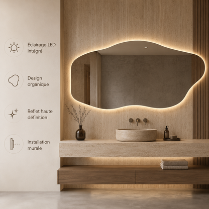 Miroir LED Mural Forme Irrégulière Contemporain – Miroir Lumineux Asymétrique Design Salon Premium