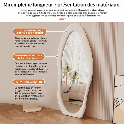 Miroir Pleine Longueur Cadre Flanelle Moderne – Grand Miroir Velours Design Contemporain Premium