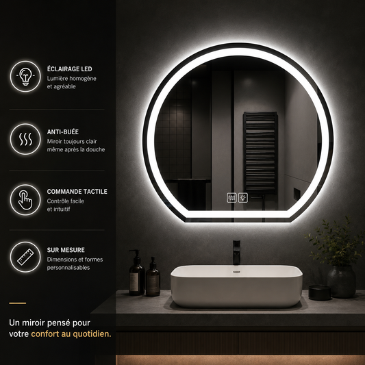 Miroir Mural LED Sur Mesure AntiBuée – Miroir Lumineux Salle de Bain Personnalisé Premium