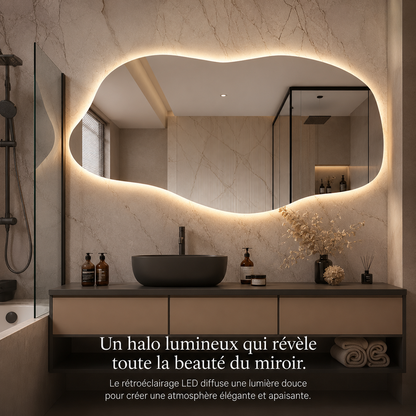 Miroir Rétroéclairé Irrégulier Mural Salle de Bain – Miroir Backlit Forme Organique LED Moderne