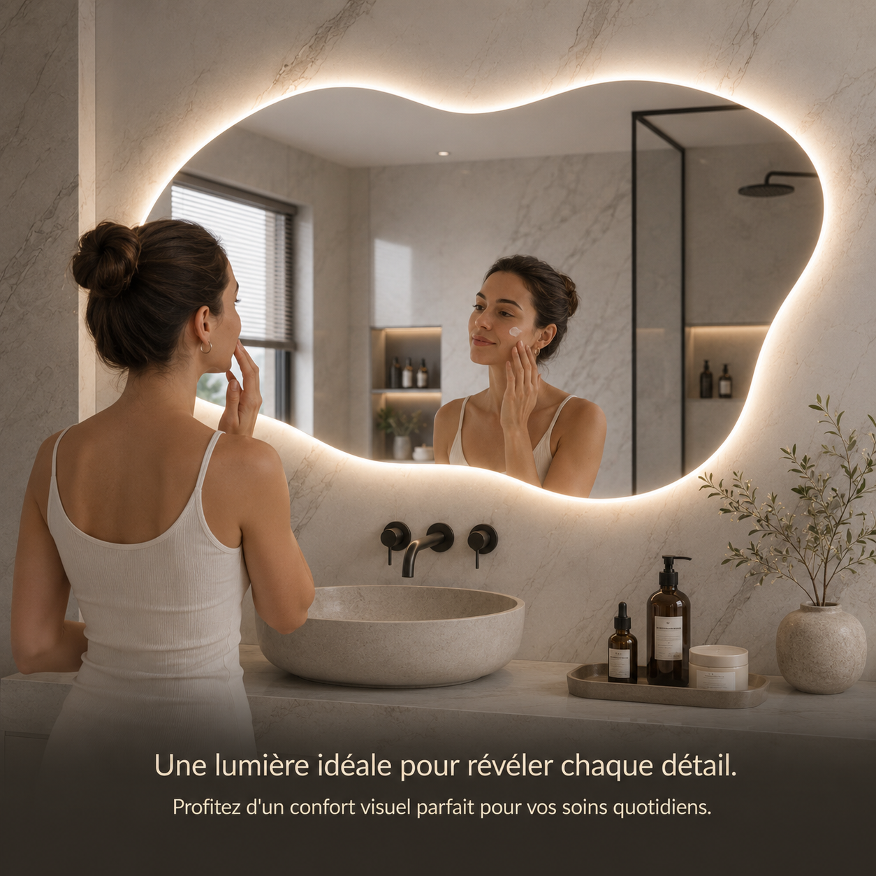 Miroir Rétroéclairé Irrégulier Mural Salle de Bain – Miroir Backlit Forme Organique LED Moderne