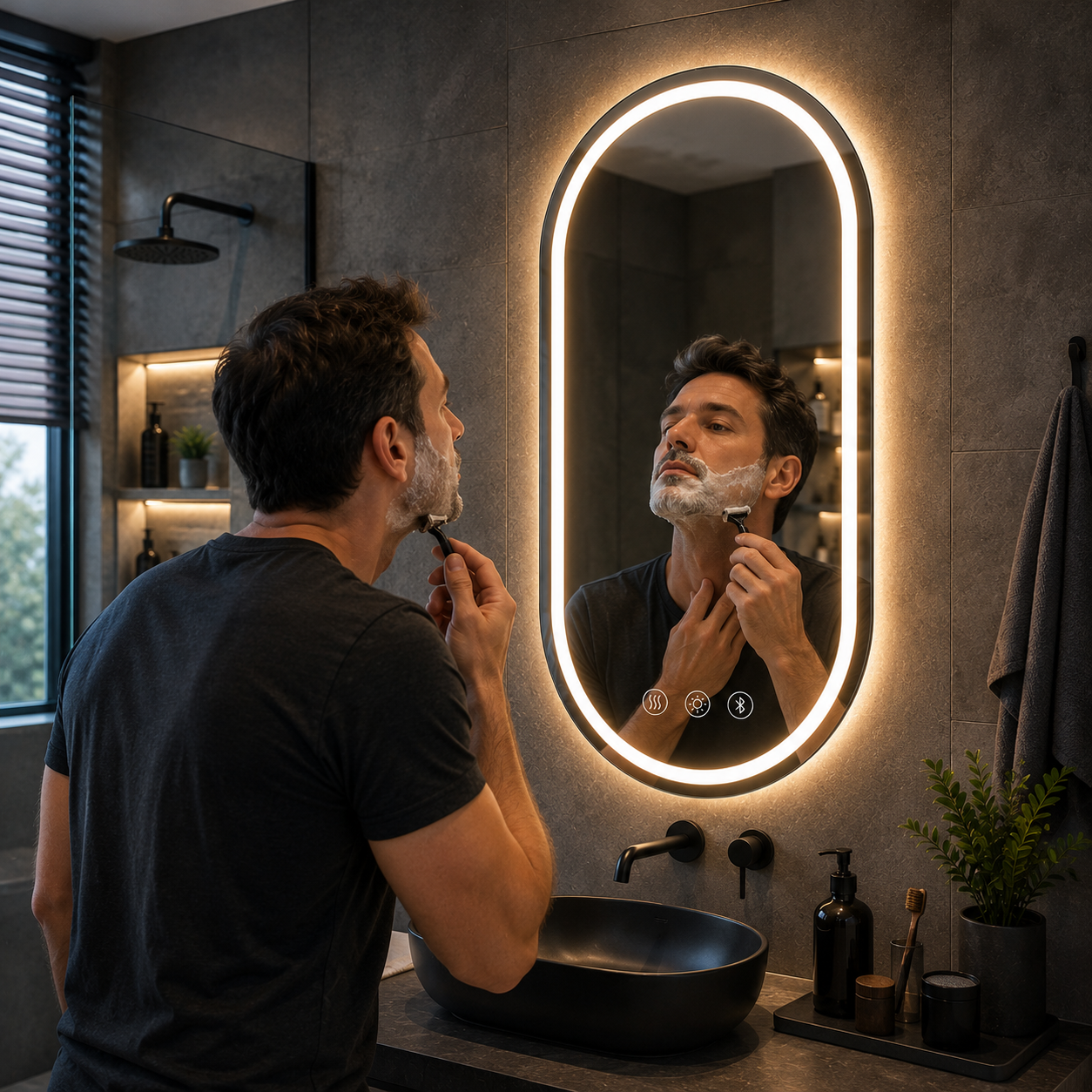 Miroir LED Tactile Bluetooth Anti-Buée – Miroir Salle de Bain Connecté Éclairage Intégré Smart