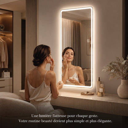 Miroir LED Acrylique Anti-Buée SHOUYA – Miroir Lumineux Salle de Bain Lumière Chaleureuse Design