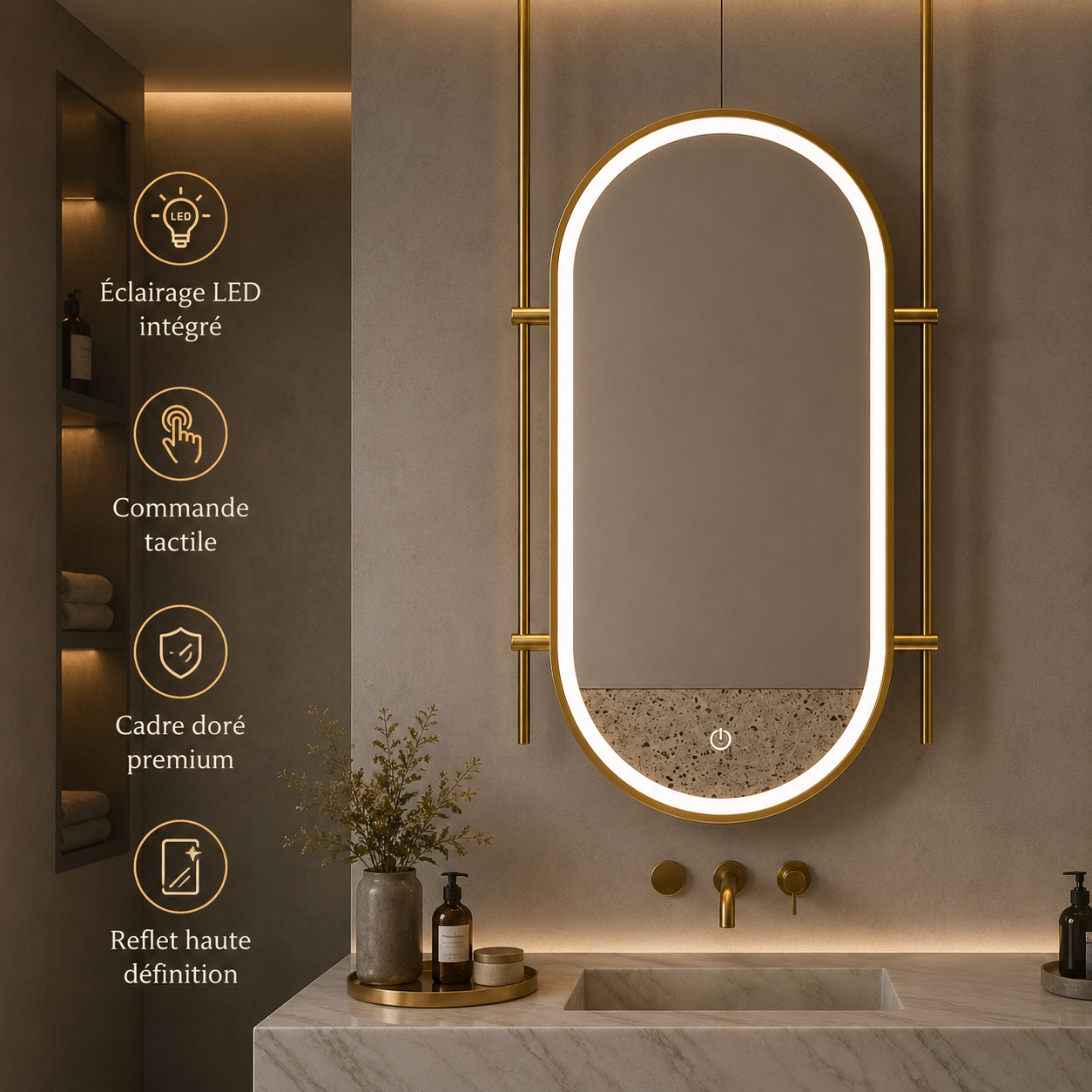 Miroir Nordic Smart Luxe LED – Miroir Intelligent Design Nordique Haut de Gamme Salle de Bain