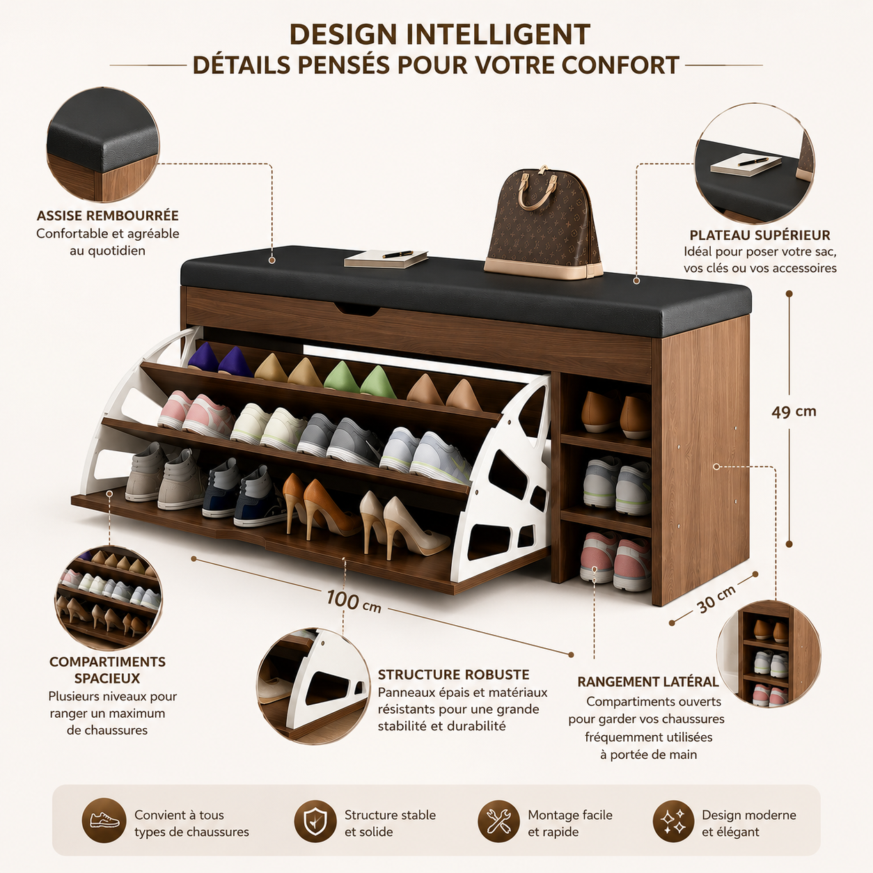 Armoire à Chaussures Fermée Entrée Grande Capacité – Meuble Chaussures Design Contemporain Hôtel