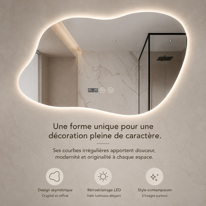 Miroir Rétroéclairé Irrégulier Mural Salle de Bain – Miroir Backlit Forme Organique LED Moderne