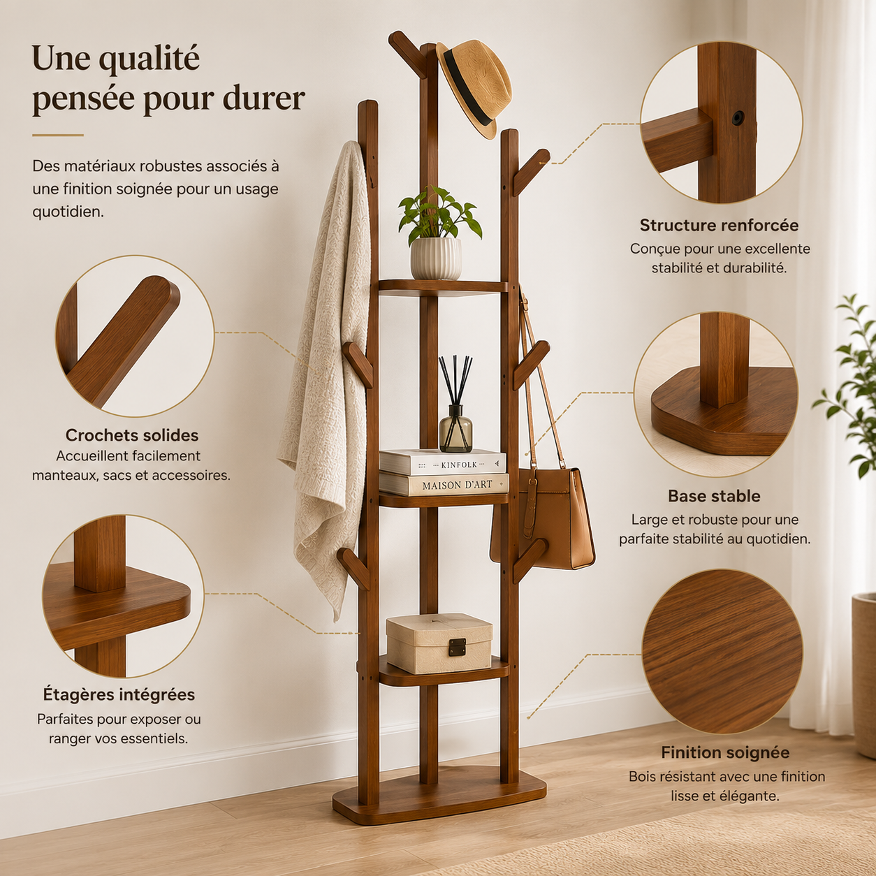 Porte-Manteau sur Pied Design Premium – Portant Vêtements Entrée Salon Style Contemporain Luxe