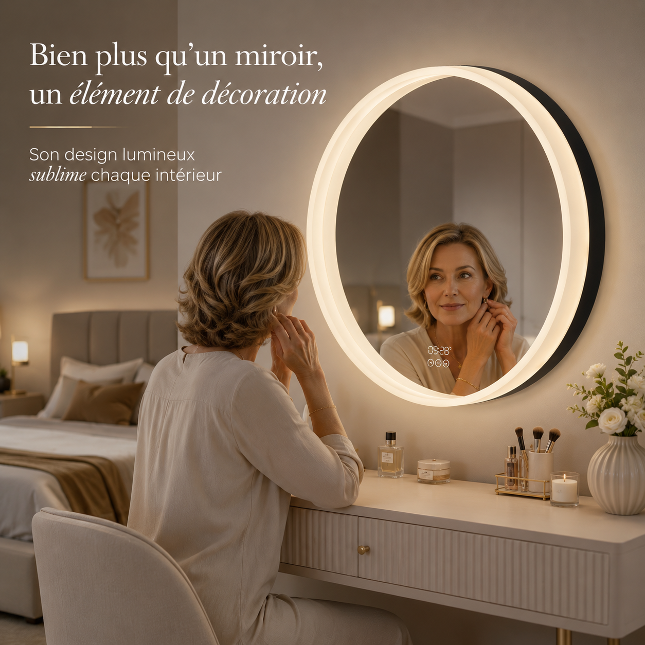 Miroir Lumineux LED Vanité Salle de Bain – Miroir Coiffeuse Éclairage Intégré Luminosité Réglable