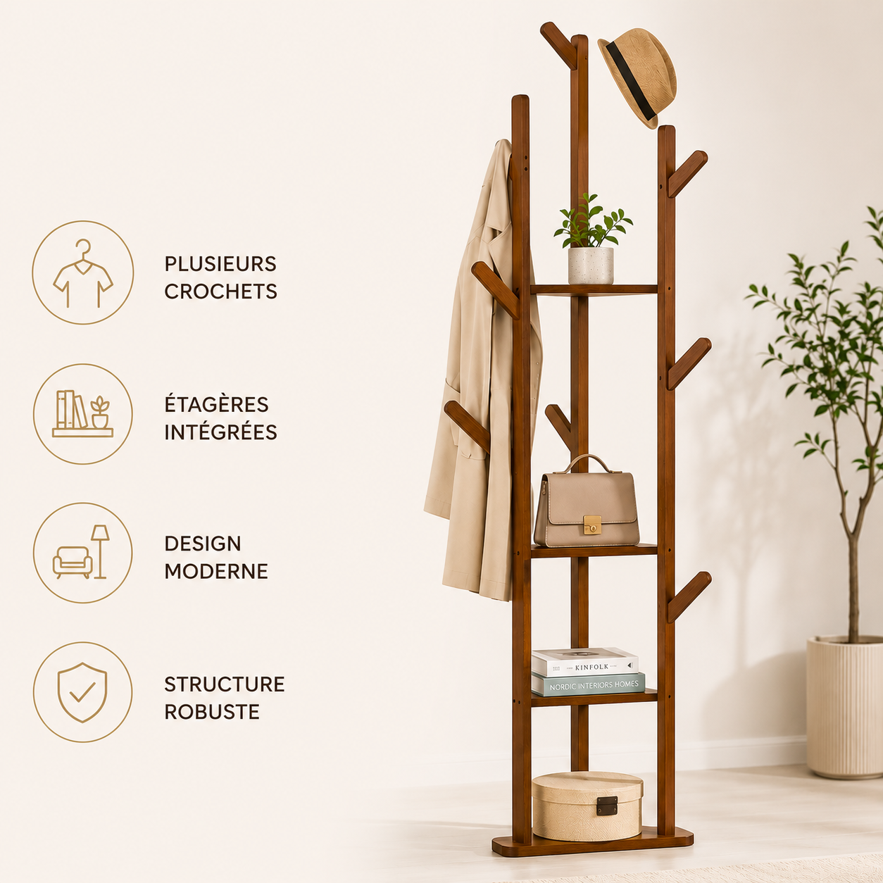 Porte-Manteau sur Pied Design Premium – Portant Vêtements Entrée Salon Style Contemporain Luxe
