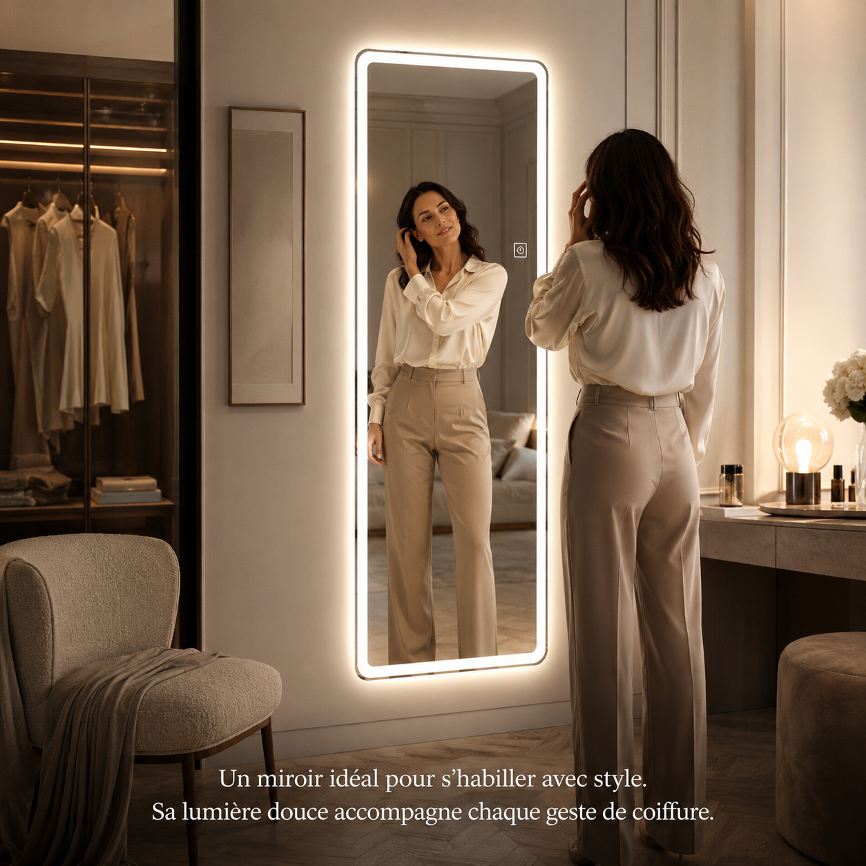 Miroir LED Acrylique Anti-Buée SHOUYA – Miroir Lumineux Salle de Bain Lumière Chaleureuse Design