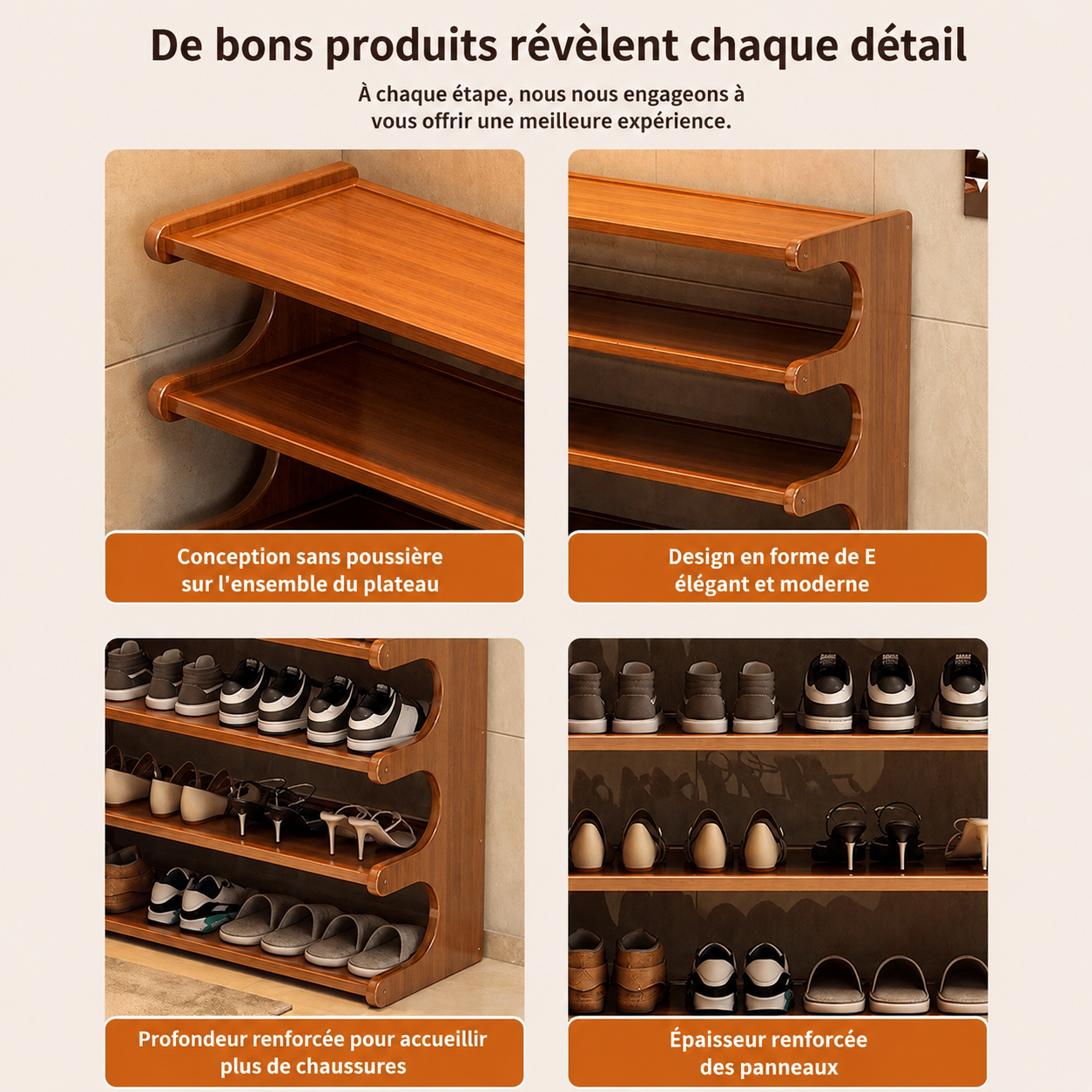 Étagère à Chaussures en Bois Multi Niveaux Design Moderne – Meuble Rangement Entrée Maison Premium