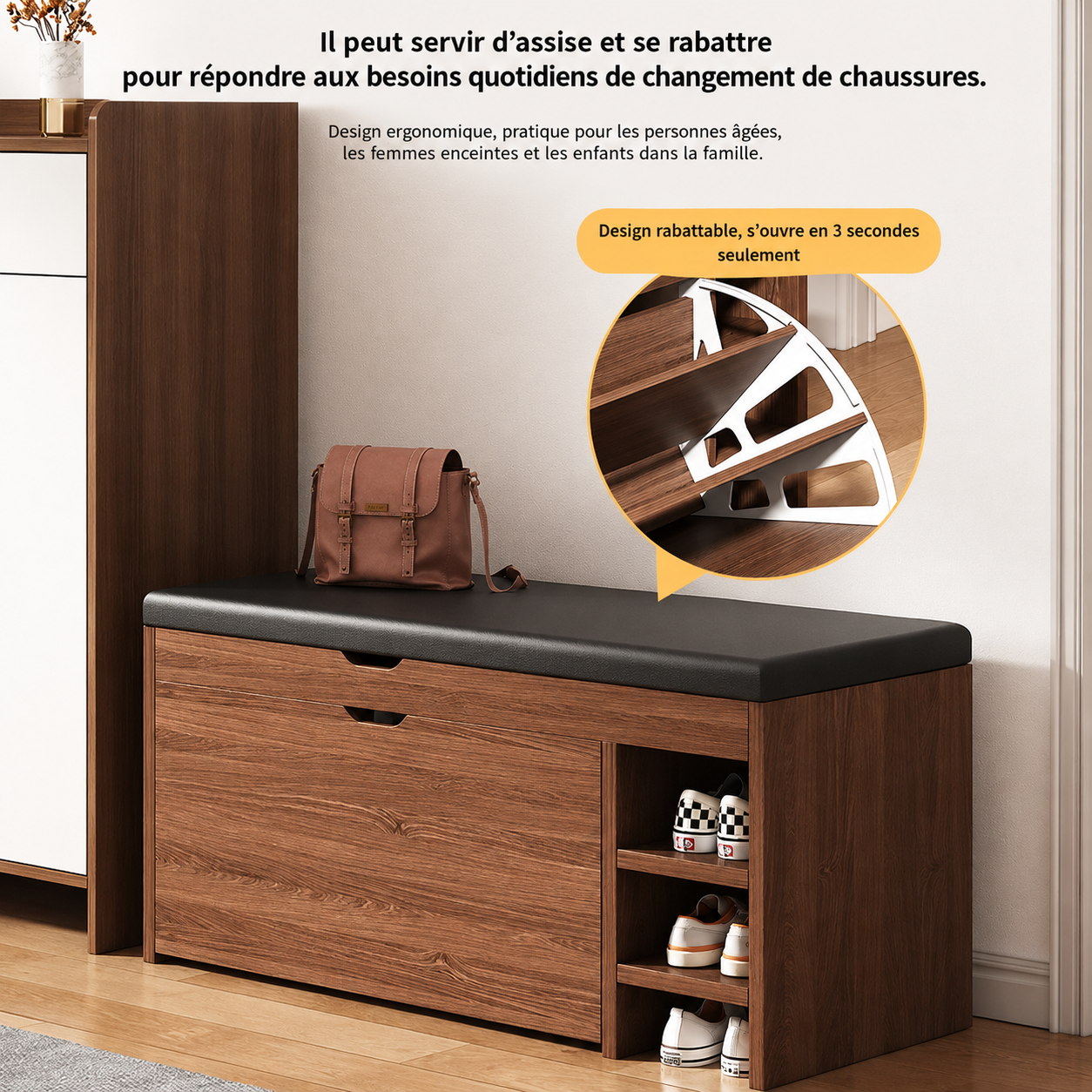Banc à Chaussures Rembourré Bois Coussin Doux – Assise Confort Premium avec Rangement Intégré