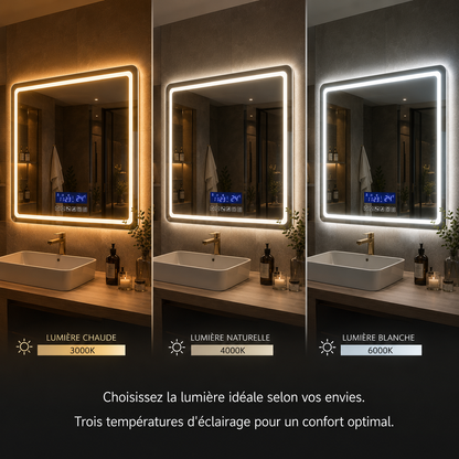 Miroir Bluetooth Smart Touch LED Hôtel Collection – Miroir Intelligent 3 Températures Lumière
