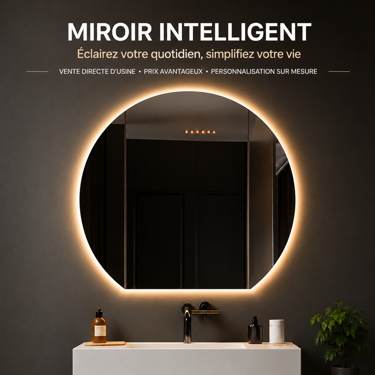 Miroir Mural LED Sur Mesure AntiBuée – Miroir Lumineux Salle de Bain Personnalisé Premium