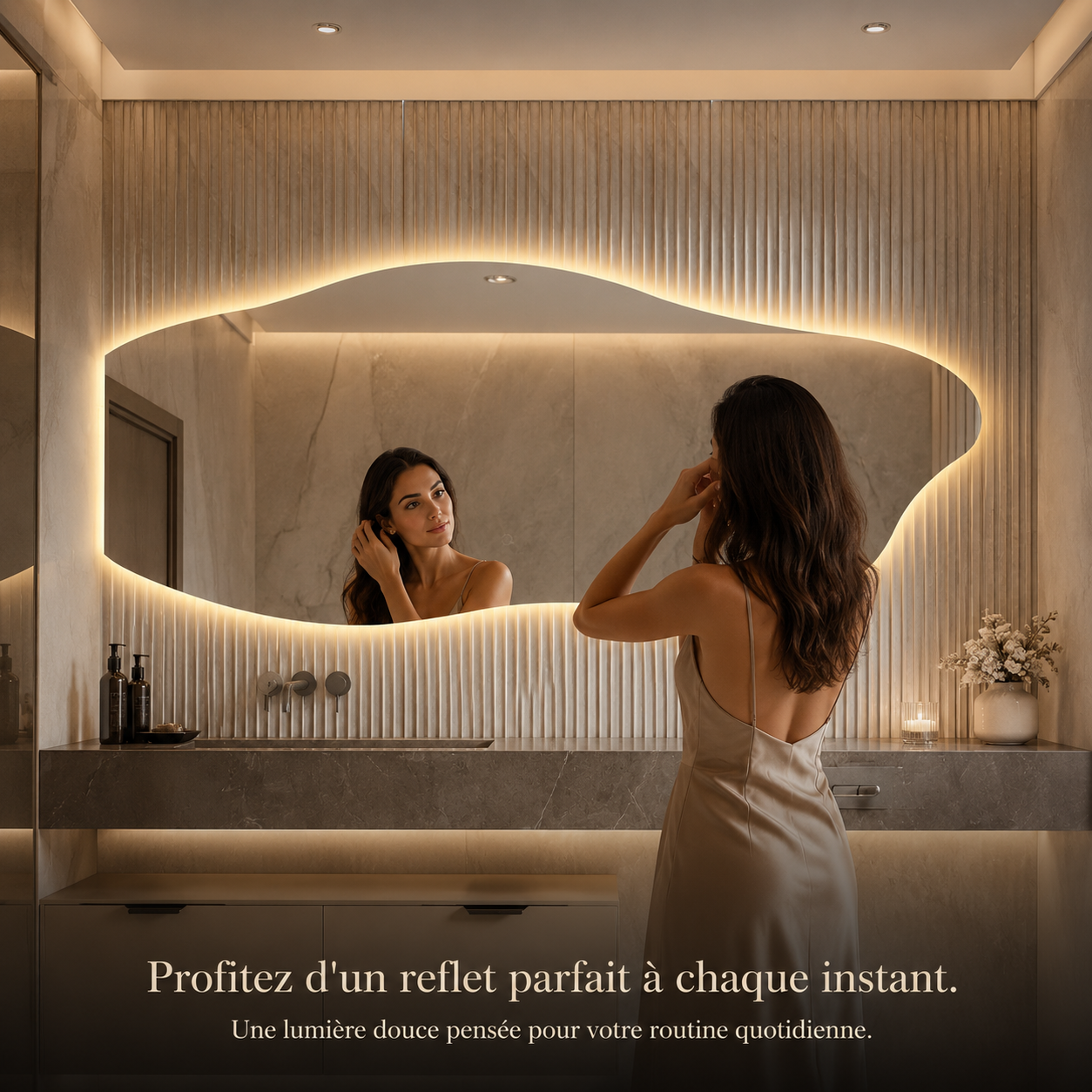 Miroir LED Mural Forme Irrégulière Contemporain – Miroir Lumineux Asymétrique Design Salon Premium