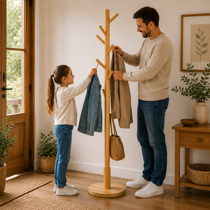 Porte-Manteau Bambou Bois Naturel Écologique – Portant Vêtements Robuste Entrée Maison Premium